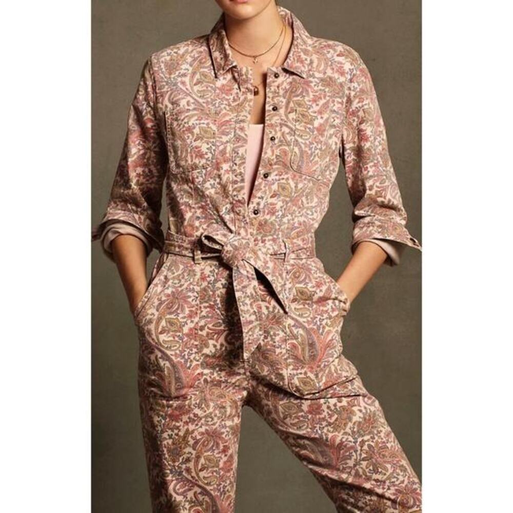 Anthropologie XS paisley pink coverall denim jumpsuit
